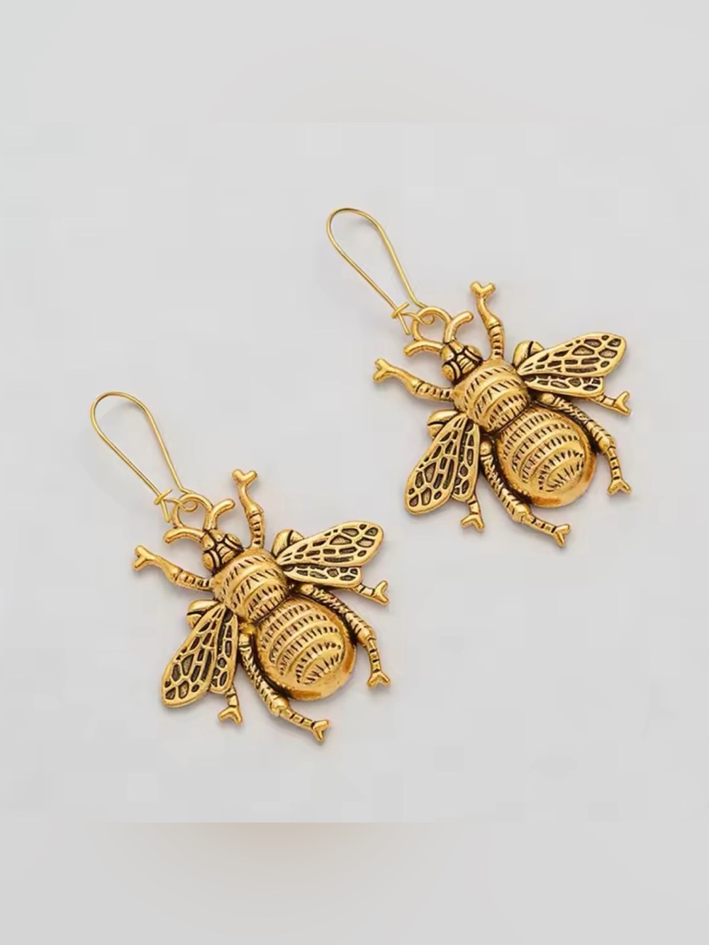 Gold Bee Drop Earrings - Beatle Jewelry - Picture 5 of 5